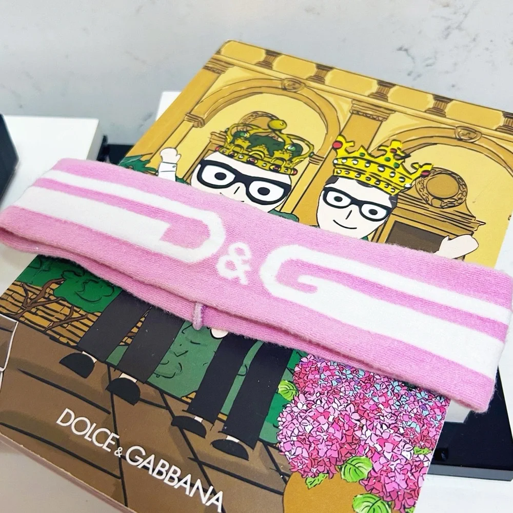 Authentic Dolce & Gabbana DG Beachwear Baby Pink & White Logo Headband
